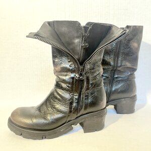 A.S.98 - black distressed leather moto style boots - size 37 / Women's US 7